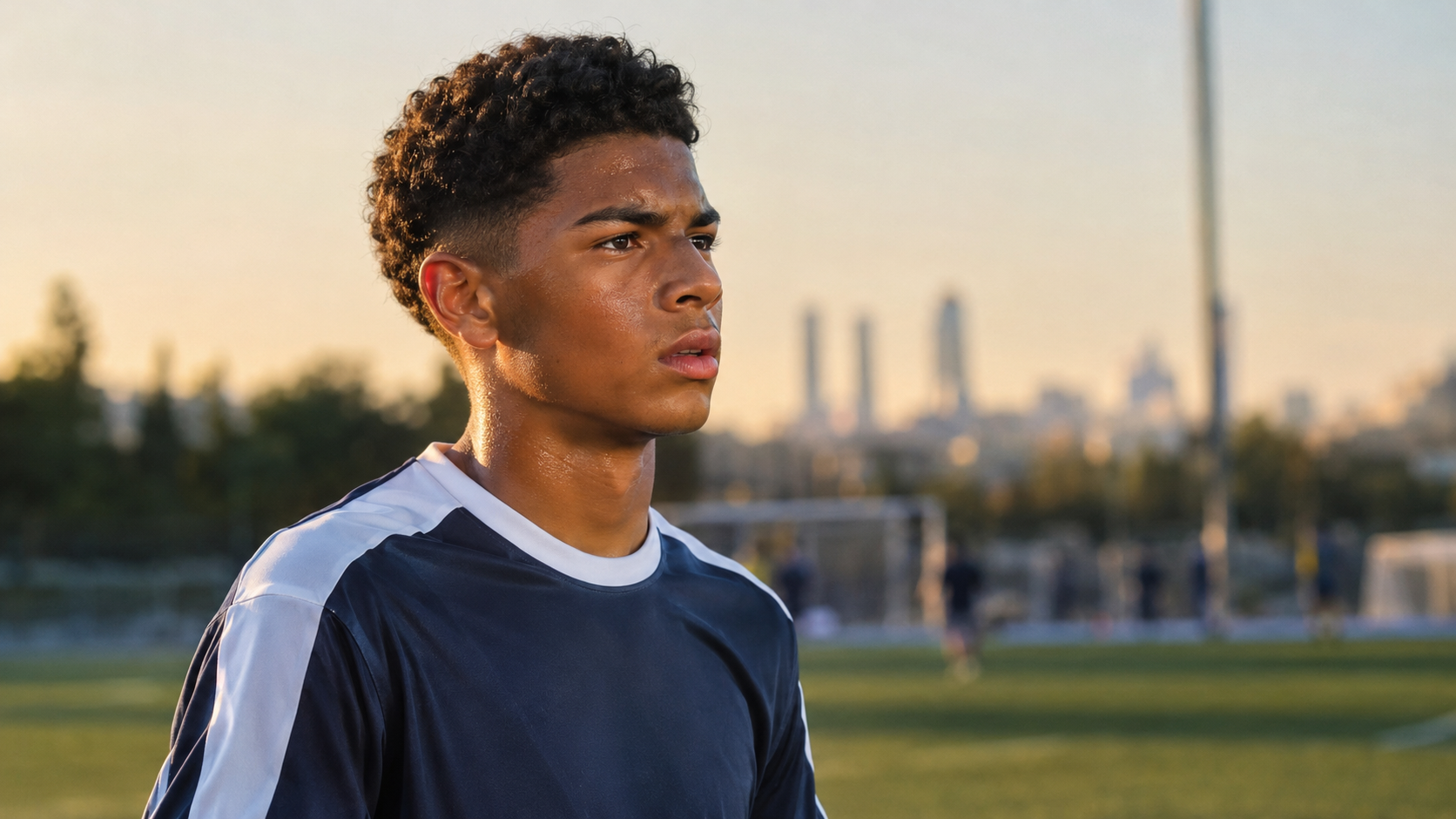 Jovem atleta em campo de futebol